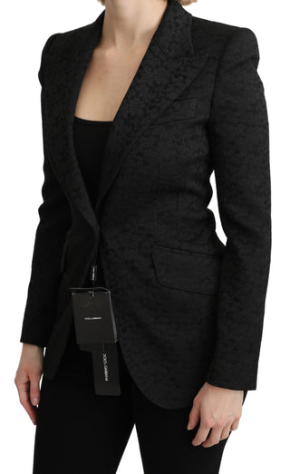 Chaqueta blazer de brocado negro de un solo botón