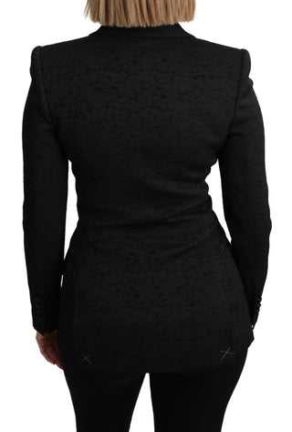 Chaqueta blazer de brocado negro de un solo botón