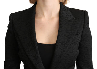 Chaqueta blazer de brocado negro de un solo botón