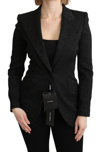 Chaqueta blazer de brocado negro de un solo botón