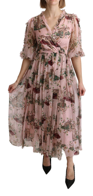 Pink Bengal Katze Druck A-Linie Maxi Seidenkleid