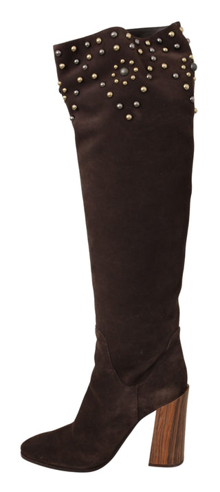Braune Wildleder Kniehohe Stiefel mit Nieten