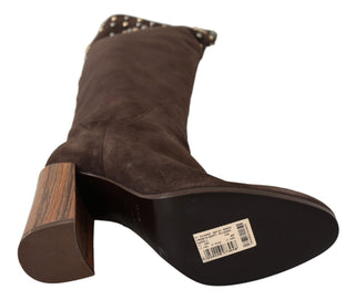 Braune Wildleder Kniehohe Stiefel mit Nieten