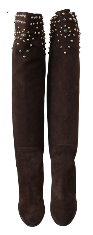 Braune Wildleder Kniehohe Stiefel mit Nieten