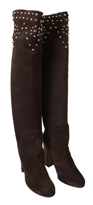 Braune Wildleder Kniehohe Stiefel mit Nieten