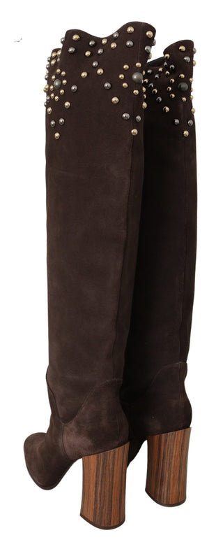 Braune Wildleder Kniehohe Stiefel mit Nieten