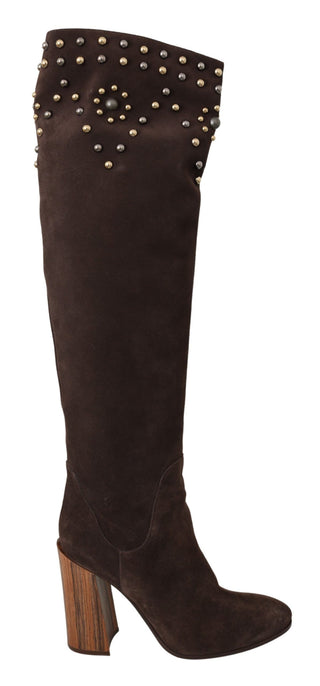 Braune Wildleder Kniehohe Stiefel mit Nieten