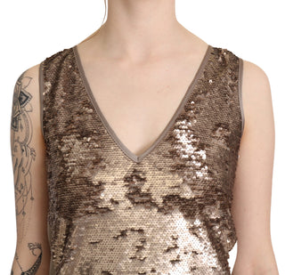 Brown Sequined V-neck Sleeveless Sheath Mini Dress