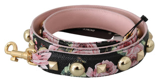 Pinkfarbener Schulterriemen aus Leder mit Blumen-Nietenbesatz