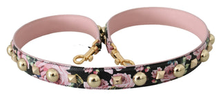 Pinkfarbener Schulterriemen aus Leder mit Blumen-Nietenbesatz