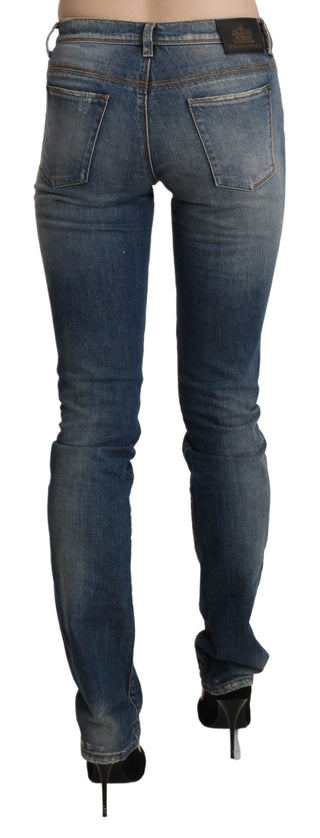 Blaue Mid-Waist Röhrenjeans aus verwaschenem Denim