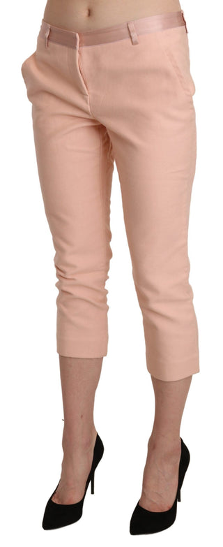 Pinke knöchellange Skinny Caprihose mit niedriger Taille