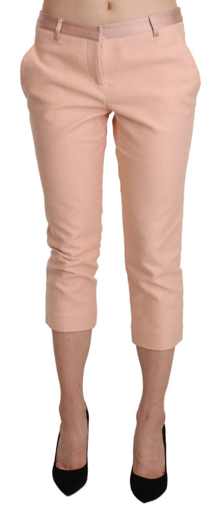 Pinke knöchellange Skinny Caprihose mit niedriger Taille