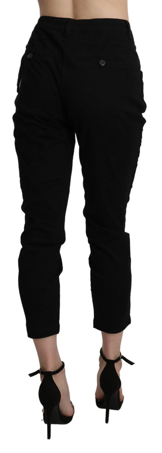 Schwarze High Waist Skinny Cropped Caprihose aus Baumwolle