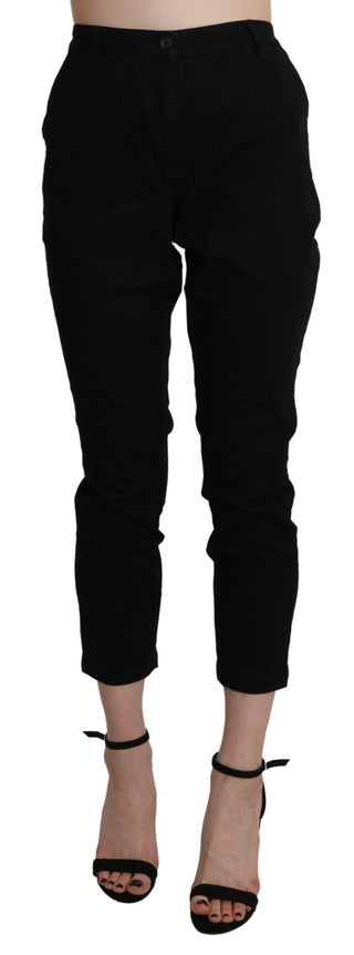 Pantalones capri recortados de algodón ajustados de cintura alta negros