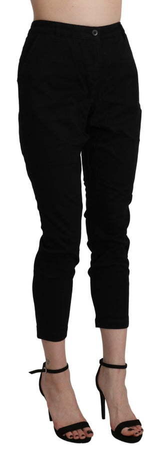 Schwarze High Waist Skinny Cropped Caprihose aus Baumwolle