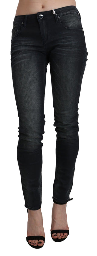 Pantalón de mezclilla ajustado de cintura baja negro desgastado