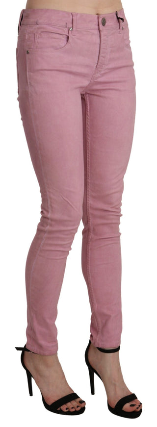 Rosa mittelhohe Skinny Stretch-Jeans