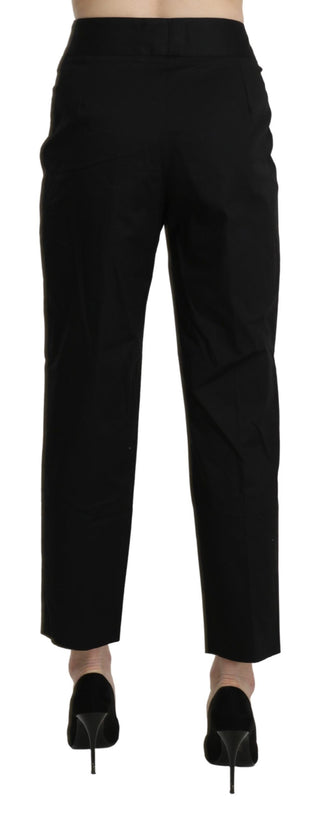 Schwarze Cropped Stoffhose mit geradem Schnitt und hoher Taille