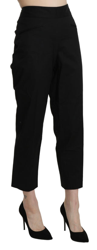 Schwarze Cropped Stoffhose mit geradem Schnitt und hoher Taille