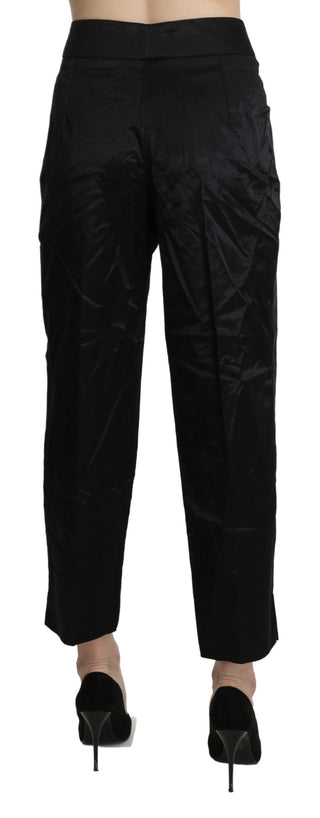 Schwarze High Waist Cropped Anzughose mit geradem Bein