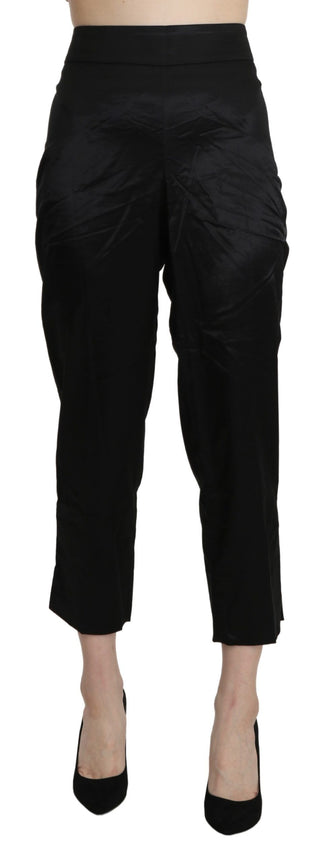 Pantalones de vestir recortados de cintura alta negros