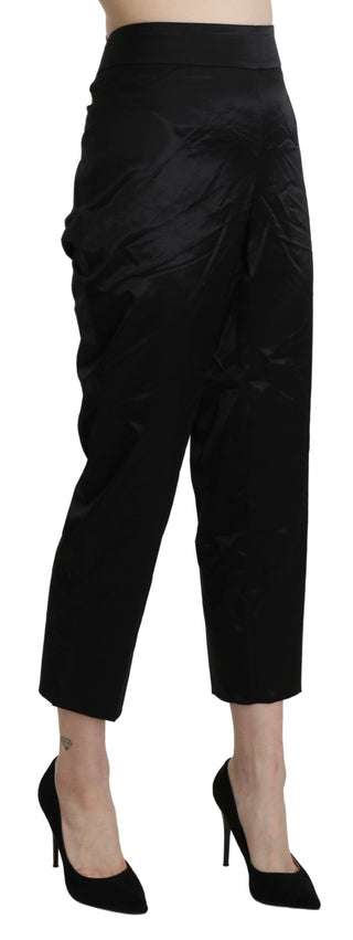 Schwarze High Waist Cropped Anzughose mit geradem Bein