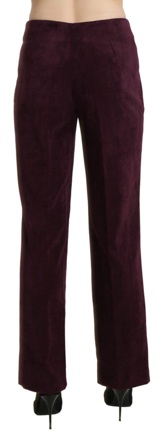Lila Wildleder-Hose mit hoher Taille und geradem Bein