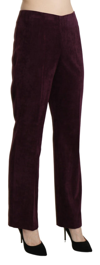 Lila Wildleder-Hose mit hoher Taille und geradem Bein