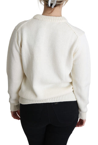 Pullover aus weißer Blumenwolle mit Sonnenblumenmuster
