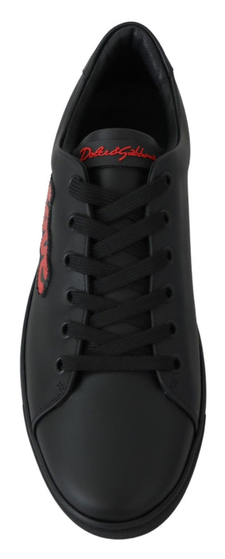 Schwarze Leder-Love-Heart-Sneaker für Damen