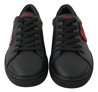 Schwarze Leder-Love-Heart-Sneaker für Damen