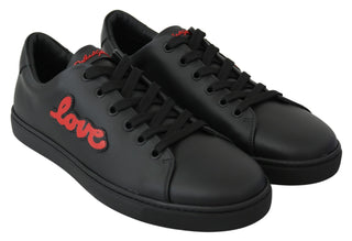 Schwarze Leder-Love-Heart-Sneaker für Damen