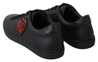 Schwarze Leder-Love-Heart-Sneaker für Damen