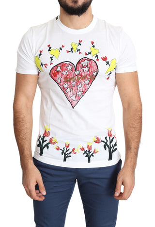 Weißer Saint-Valentine-Aufdruck aus Baumwolle Herren-T-Shirt