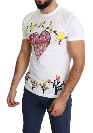 Weißer Saint-Valentine-Aufdruck aus Baumwolle Herren-T-Shirt