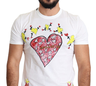 Weißer Saint-Valentine-Aufdruck aus Baumwolle Herren-T-Shirt