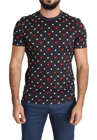 Dunkelgraues Baumwoll-Herzdruck Herren-T-Shirt