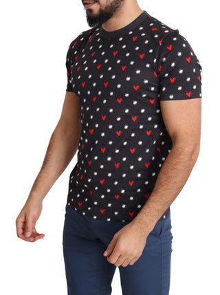 Dunkelgraues Baumwoll-Herzdruck Herren-T-Shirt