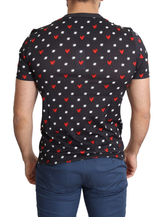 Dunkelgraues Baumwoll-Herzdruck Herren-T-Shirt