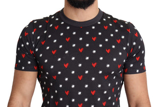 Dunkelgraues Baumwoll-Herzdruck Herren-T-Shirt