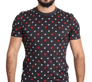 Dunkelgraues Baumwoll-Herzdruck Herren-T-Shirt