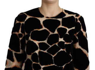 Vestido mini negro con estampado de jirafa
