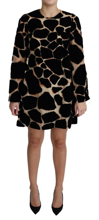 Vestido mini negro con estampado de jirafa