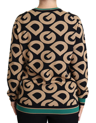 Suéter de cuello redondo de lana con logo DG Mania en multicolor