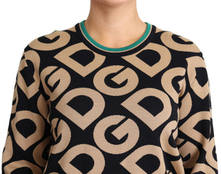 Suéter de cuello redondo de lana con logo DG Mania en multicolor