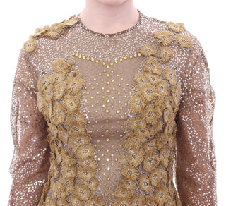 Vestido maxi de cristal con encaje largo dorado