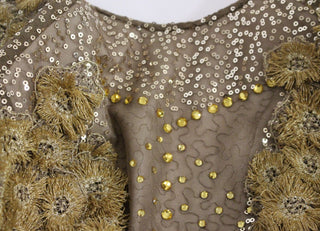 Vestido maxi de cristal con encaje largo dorado
