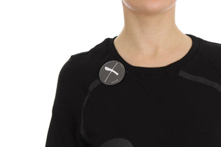 Schwarzer Baumwoll-Rundhals-Pullover mit Motivdruck