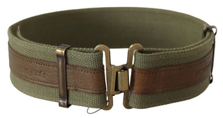 Grüner Ledergürtel mit rustikaler Bronzeschnalle im Army-Stil